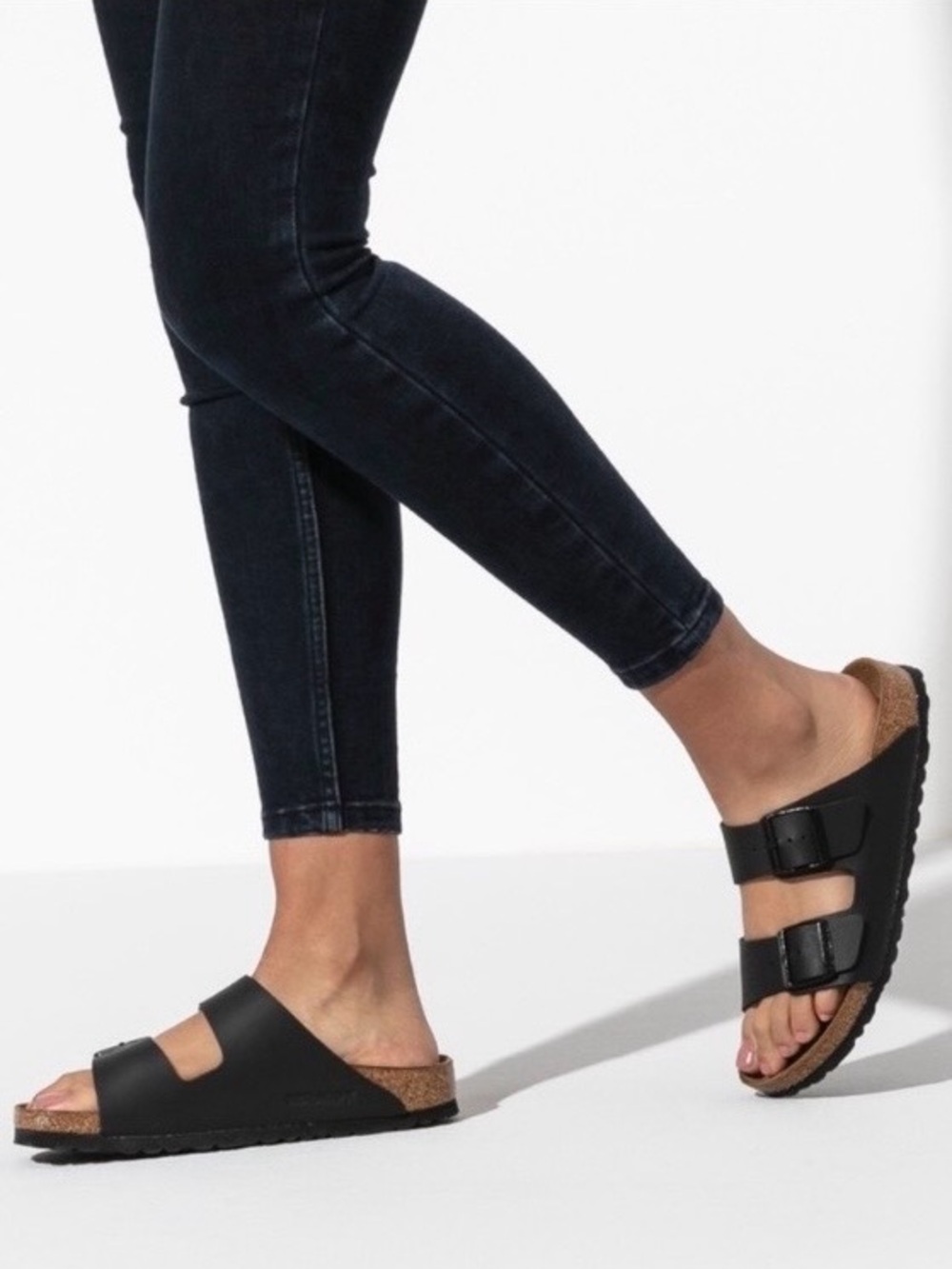 Birkenstock Arizona Sandals Black Leather Double Buckle Soft Bed Women’s Sz 8